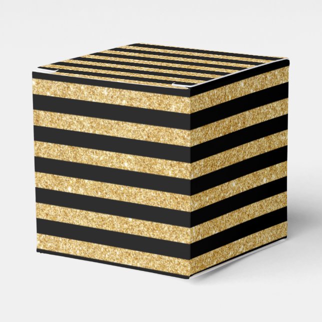 Elegant Gold Glitter and Black Stripe Pattern Favour Box (Front Side)