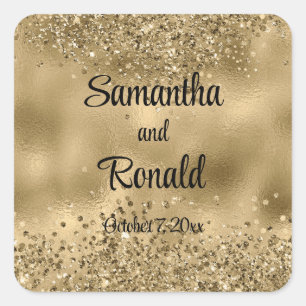 Elegant Gold Glitter and Foil Wedding Square Sticker