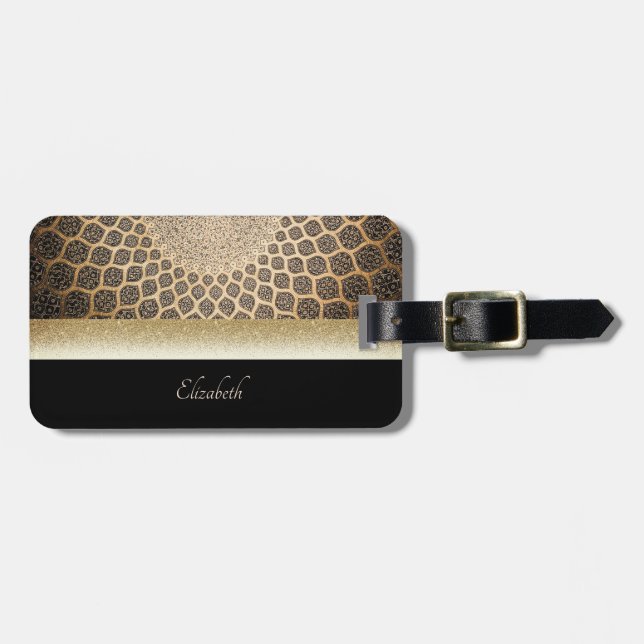 Elegant Gold Glitter Arabesque -Personalised Luggage Tag (Front Horizontal)