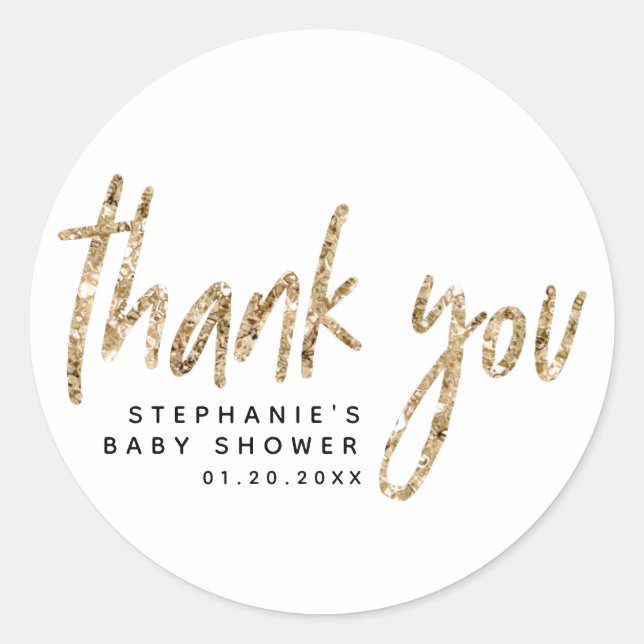 Elegant Gold Glitter Baby Shower Thank You Favour Classic Round Sticker (Front)