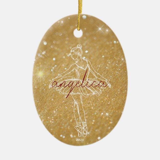 Elegant Gold Glitter Ballerina Dancer  Ceramic Tree Decoration (Front)