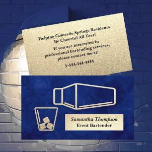 Elegant Gold Glitter Bartender Event Business Card