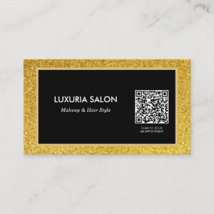 elegant gold glitter beauty salon   QR code  Business Card