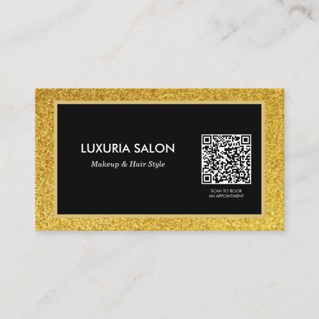 elegant gold glitter beauty salon | QR code  Business Card (Front)
