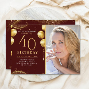 Elegant Gold Glitter Birthday 40th With Photo Invitation