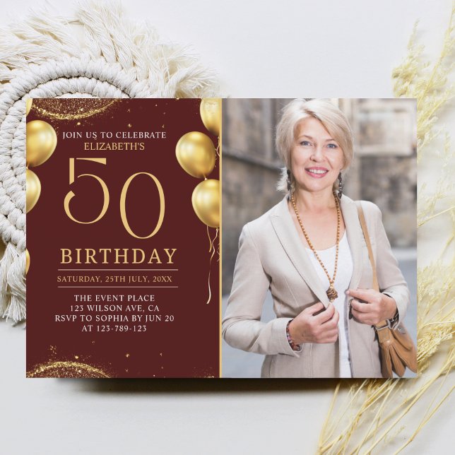 Elegant Gold Glitter Birthday 50th With Photo Invitation (Creator Uploaded)