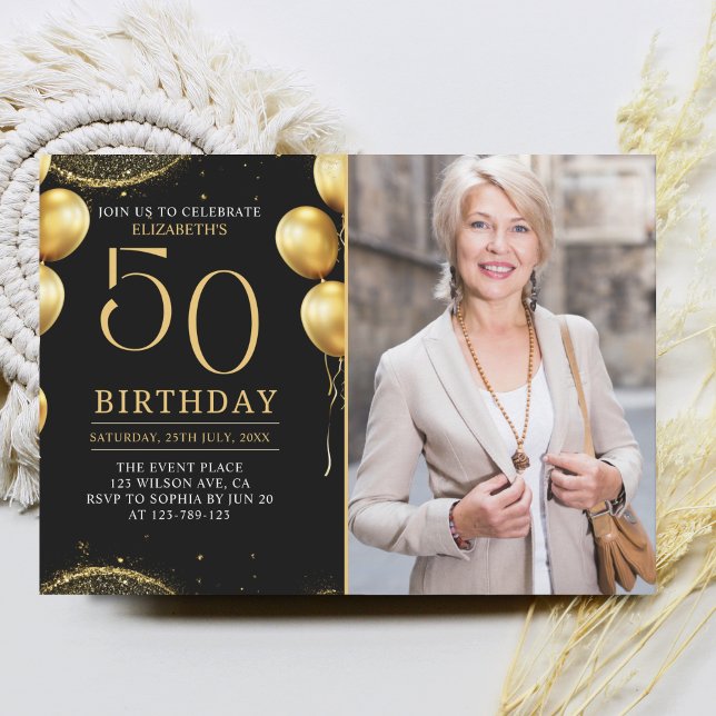 Elegant Gold Glitter Birthday 50th With Photo Invitation (Creator Uploaded)
