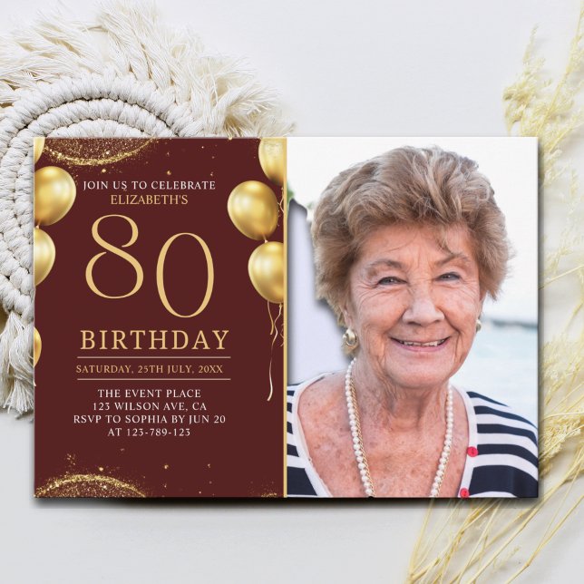 Elegant Gold Glitter Birthday 80th With Photo Invitation (Creator Uploaded)