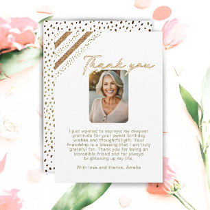 Elegant Gold Glitter Birthday Photo Thank You Card