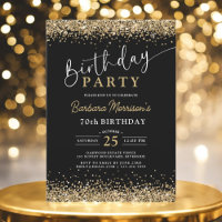 Elegant Gold Glitter Black Birthday Any Age