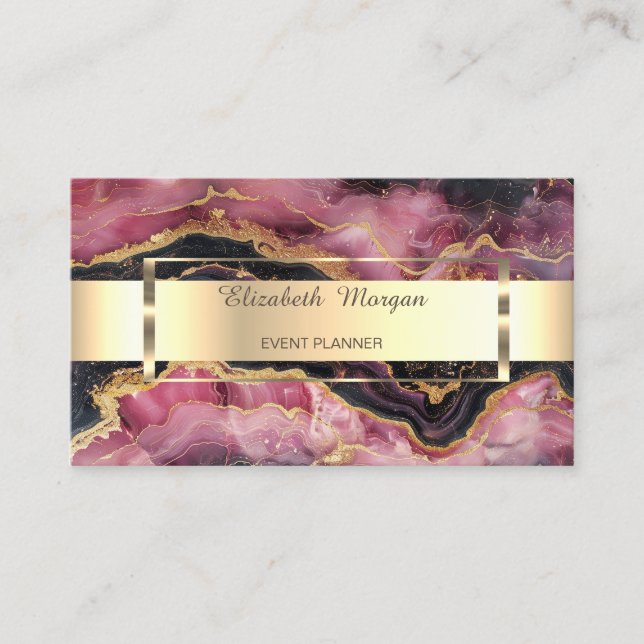 Elegant Gold Glitter Black Burgundy Marble Stripe Business Card (Front)