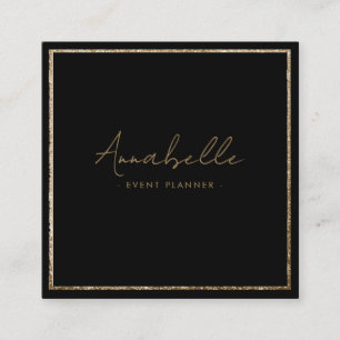 Elegant Gold Glitter & Black Frame Minimal Square Business Card