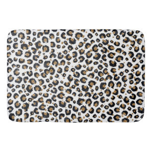 Elegant Gold Glitter Black Leopard Animal Print Bath Mat