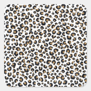 Elegant Gold Glitter Black Leopard Animal Print Square Sticker