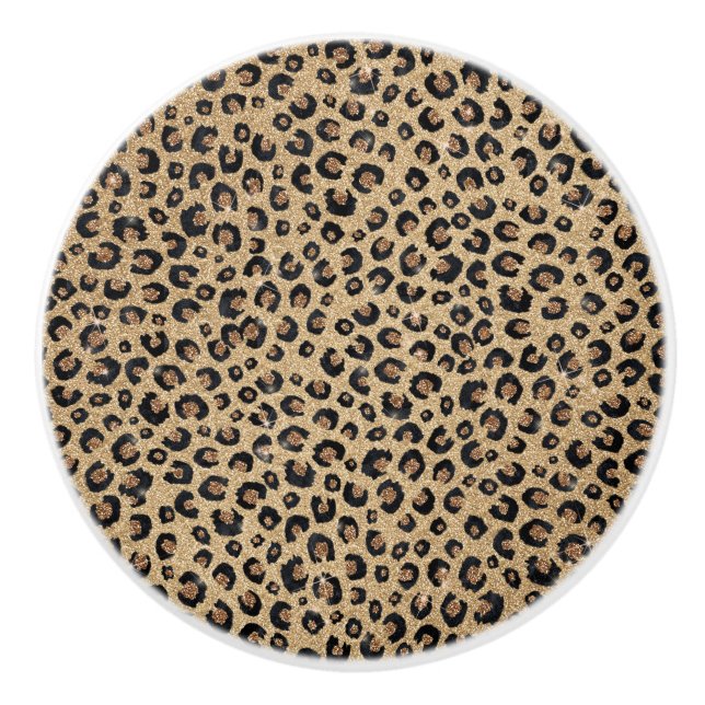 Elegant Gold Glitter Black Leopard Print Ceramic Knob (Front)