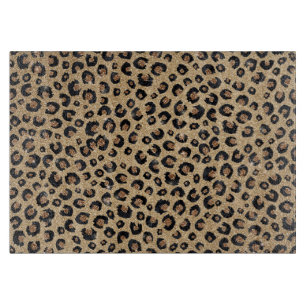 Elegant Gold Glitter Black Leopard Print Cutting Board
