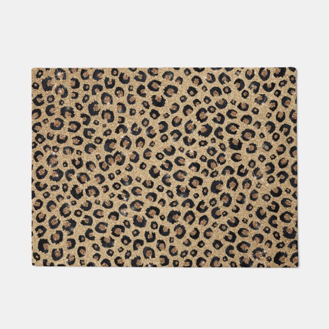 Elegant Gold Glitter Black Leopard Print Doormat (Front)