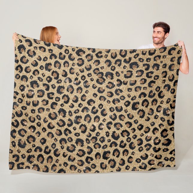 Elegant Gold Glitter Black Leopard Print Fleece Blanket (In Situ)