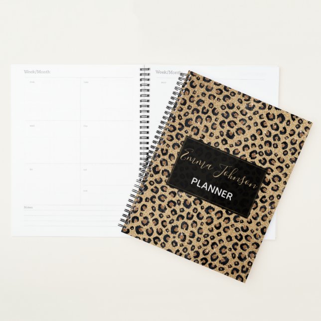 Elegant Gold Glitter Black Leopard Print Planner (Display)