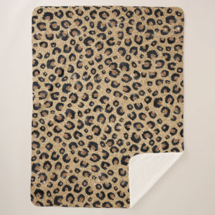 Elegant Gold Glitter Black Leopard Print Sherpa Blanket