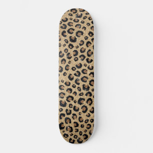 Elegant Gold Glitter Black Leopard Print Skateboard