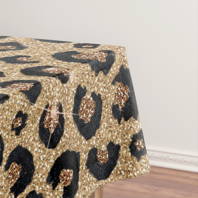 Elegant Gold Glitter Black Leopard Print Tablecloth (In Situ)