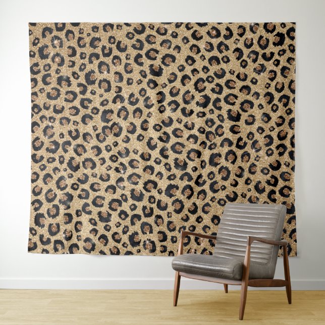 Elegant Gold Glitter Black Leopard Print Tapestry (In Situ (Horizontal))
