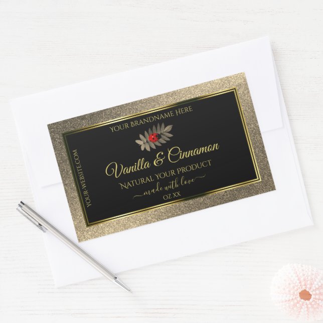 Elegant Gold Glitter Black Product Labels Ladybug (Envelope)