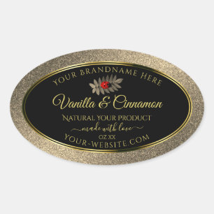 Elegant Gold Glitter Black Product Labels Ladybug