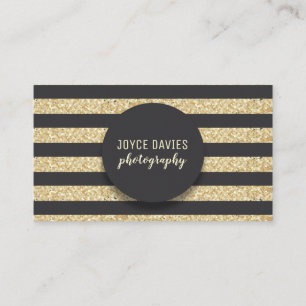 Elegant Gold Glitter Black Stripes Business Card