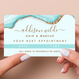 Elegant Gold Glitter Blue Marble Agate Appointment Card