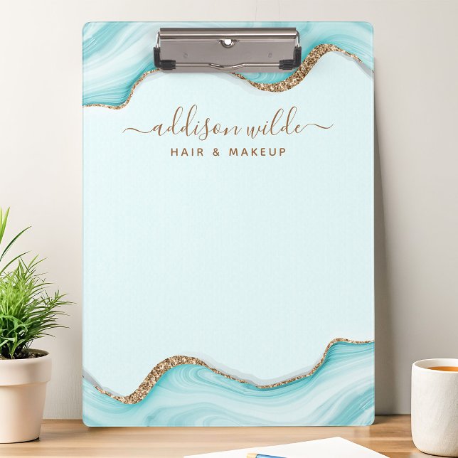 Elegant Gold Glitter Blue Marble Agate Modern Clipboard (Creator Uploaded)