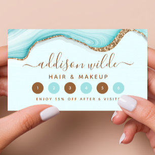 Elegant Gold Glitter Blue Marble Agate Modern Loyalty Card