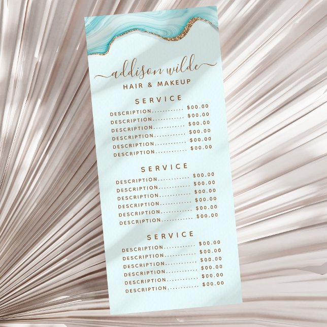 Elegant Gold Glitter Blue Marble Agate Rack Card (Creator Uploaded)