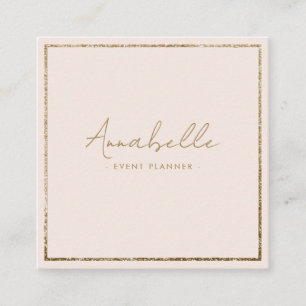 Elegant Gold Glitter & Blush Pink Frame Minimal Square Business Card
