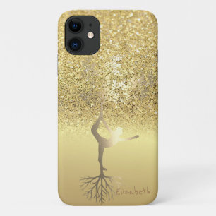 Elegant Gold  Glitter Bokeh Girl Tree Silhouete Case-Mate iPhone Case