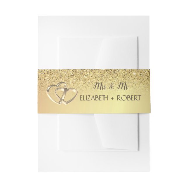 Elegant Gold  Glitter Bokeh , Hearts Invitation Belly Band (Front Example)