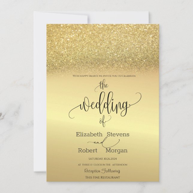 Elegant Gold Glitter Bokeh Wedding Invitation (Front)