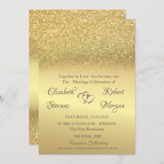 Elegant  Gold Glitter Bokeh  Wedding Invitation (Front/Back)
