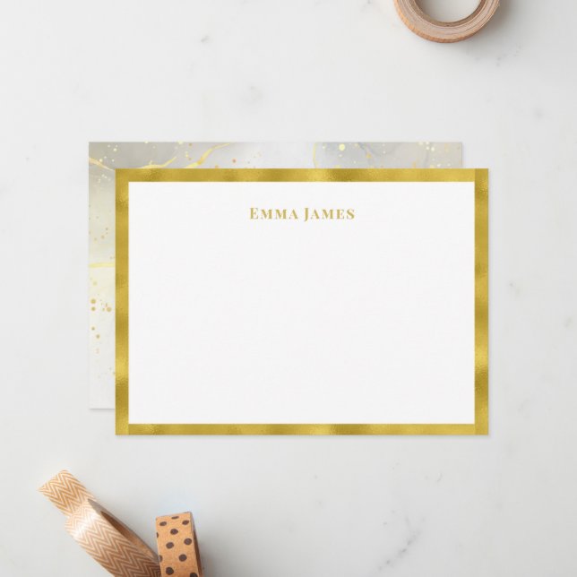Elegant Gold Glitter Border Marble Personalised Card (Front/Back In Situ)