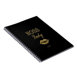 Elegant Gold Glitter BOSS Lady Typography Monogram Spiral Notebook