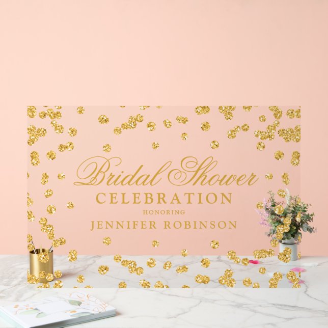 Elegant Gold Glitter Bridal Shower Welcome  Acrylic Sign (Wedding)