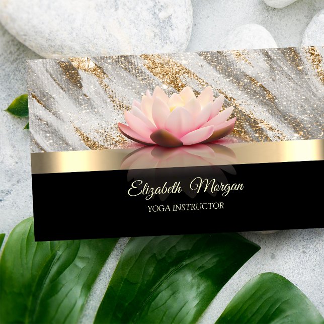 Elegant Gold Glitter Brush Stroke Lotus Flower  Business Card (Creator Uploaded)