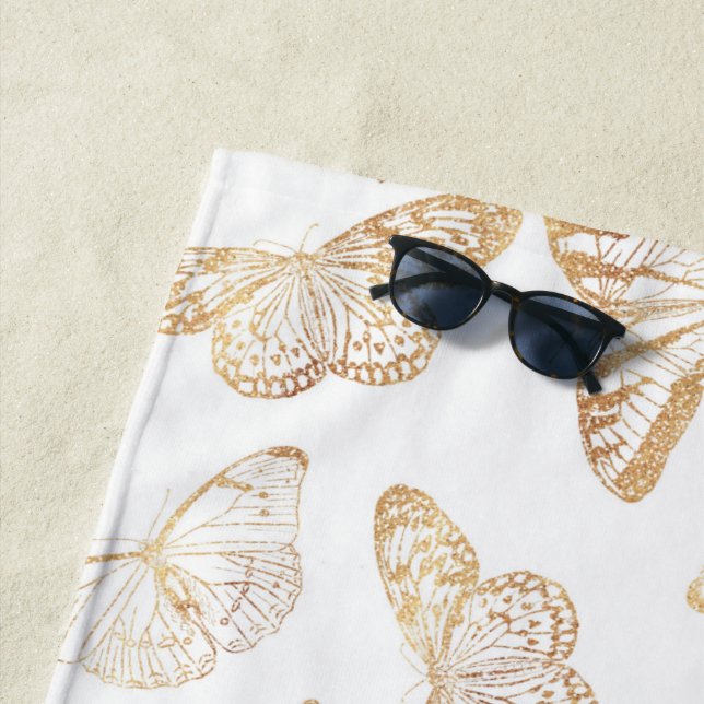 Elegant Gold Glitter Butterfly Beach Towel (In Situ)