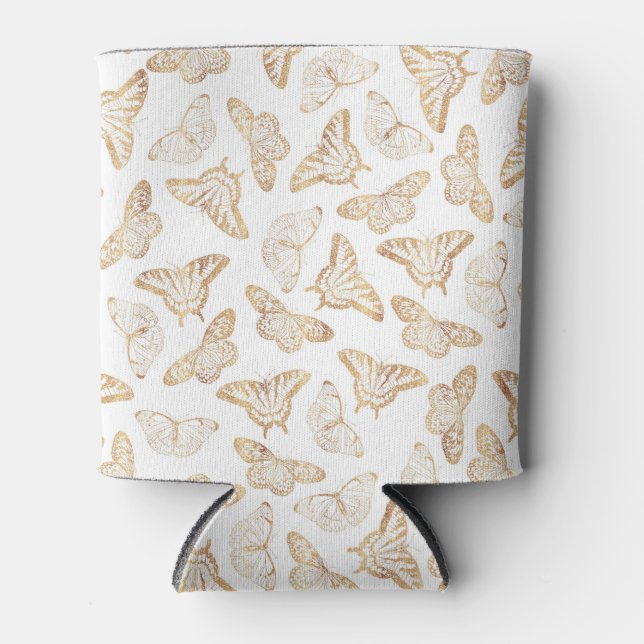Elegant Gold Glitter Butterfly Can Cooler (Front)