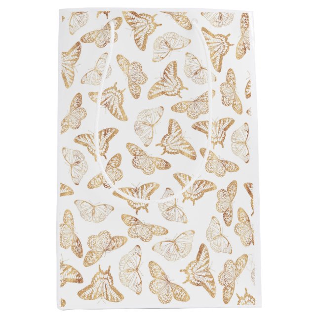 Elegant Gold Glitter Butterfly Medium Gift Bag (Front)