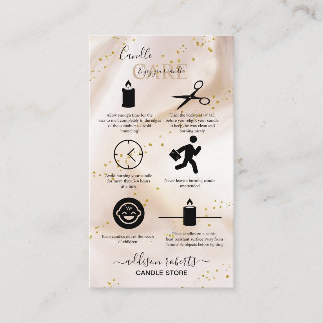 Elegant Gold Glitter Candle Care Business Card (Front)