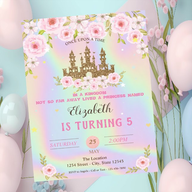 Elegant Gold Glitter Castle Holographic Birthday Invitation (Creator Uploaded)