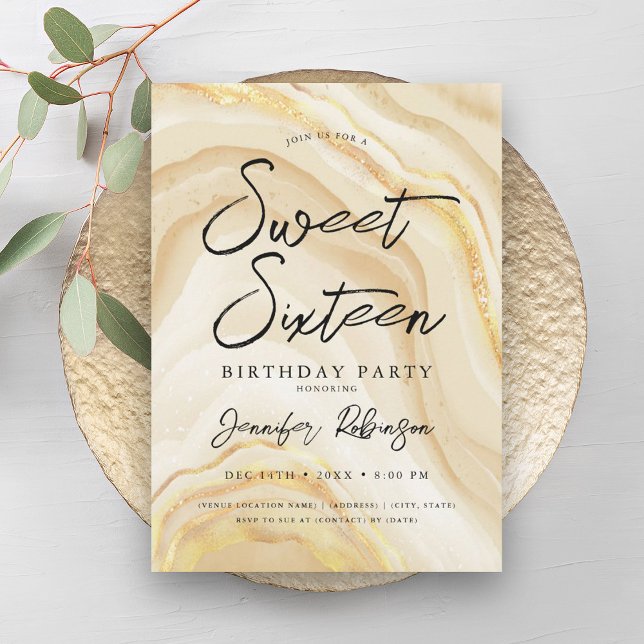 Elegant Gold Glitter Chic Marble Glam Sweet 16  Invitation (Elegant Gold Glitter Chic Marble Glam Sweet 16 Invitation)