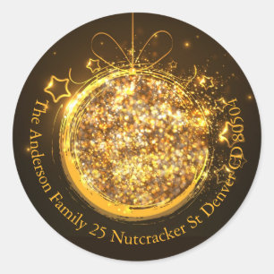 Elegant gold glitter Christmas bulb envelope Classic Round Sticker
